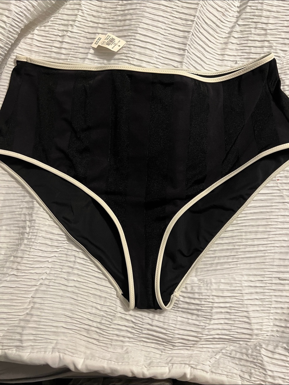 aerie Black High-Waist Bikini Bottom with Cream Trim
